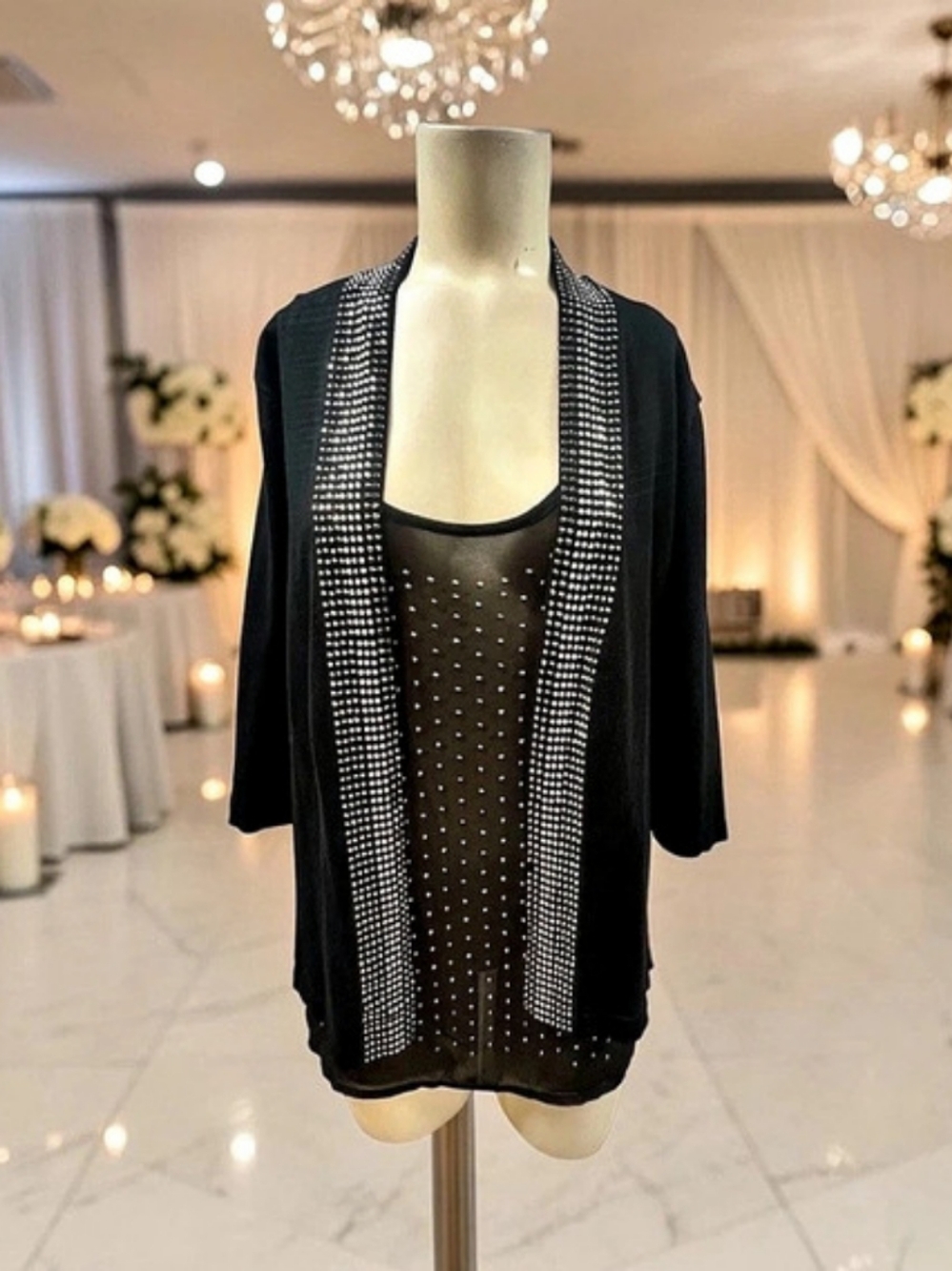 JM Collection Embellished Black Tunic Size XL NWT, 2-Piece Top & Jacket Set !
